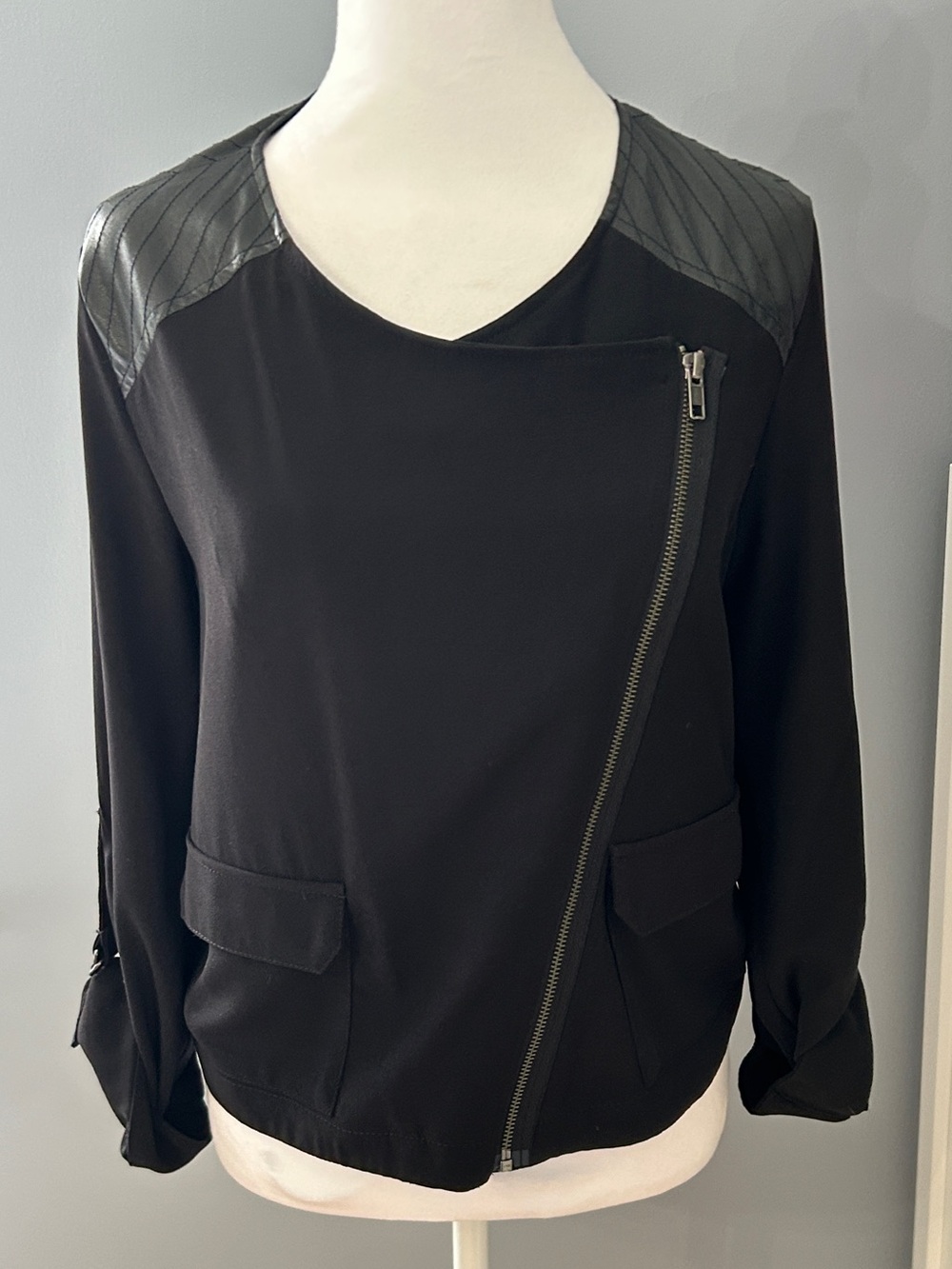 Sanctuary Soft City Cargo Moto Jacket XS Black Faux Leather Zip Lightweight